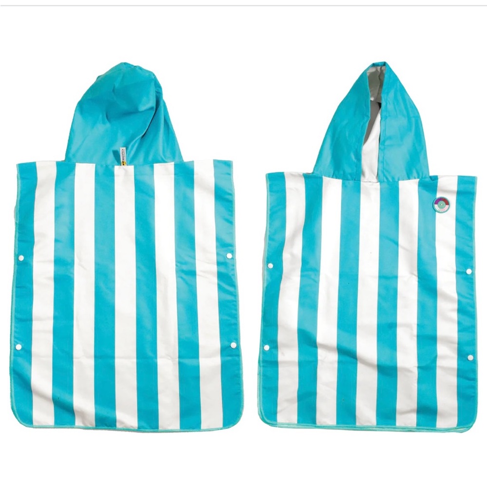 NWT UV Sensing Turquoise Stripe, Kids Hooded Beach Towel